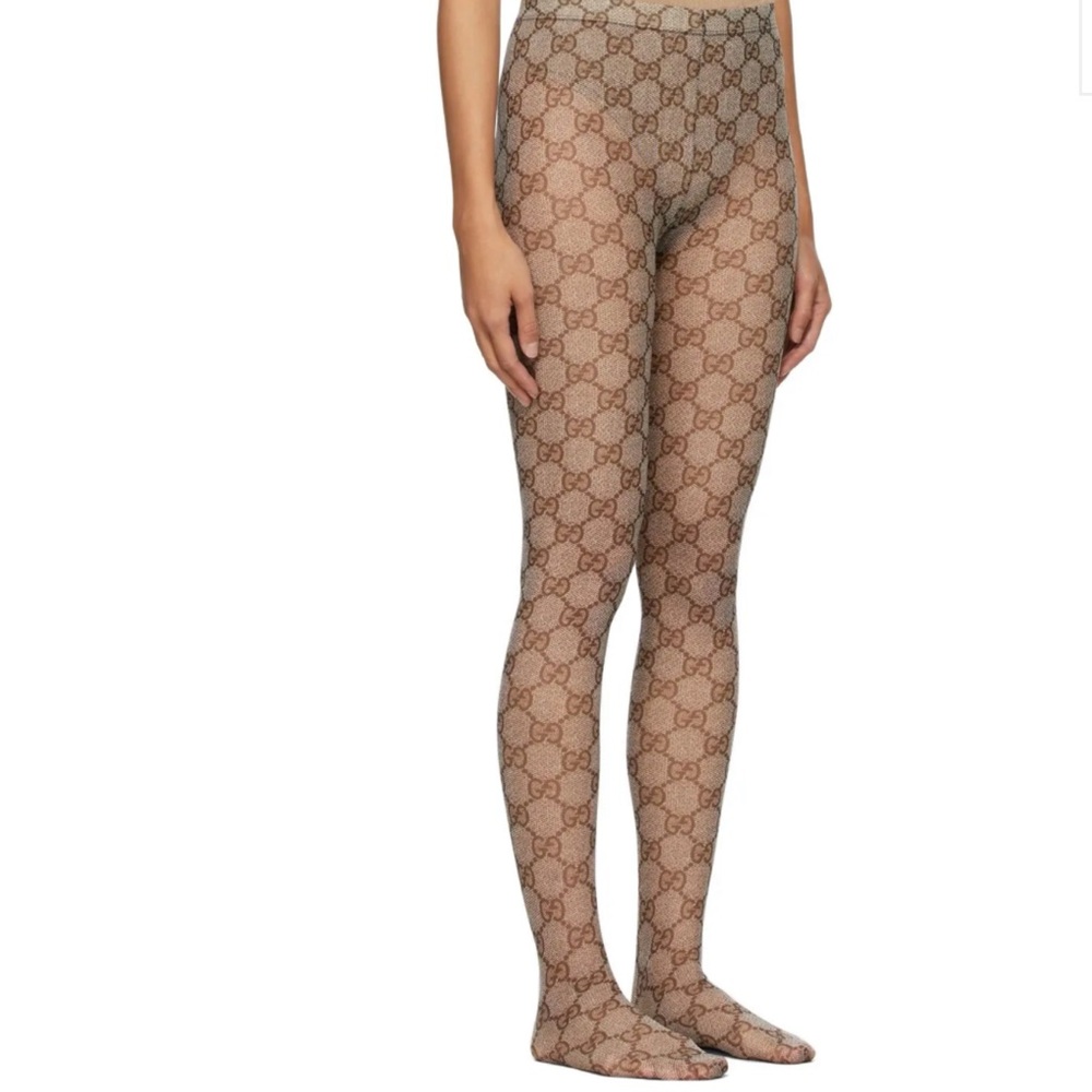 🆕😍❤️Gucci Beige/Brown GG Patterned Women's Tights Medium - Picture 7 of 16